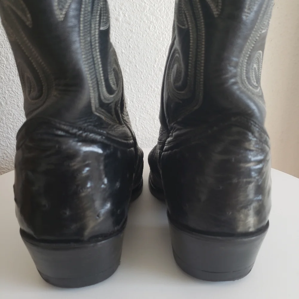 Nocona Western Cowboy Rancho Black Leather Stitch Flame Boots